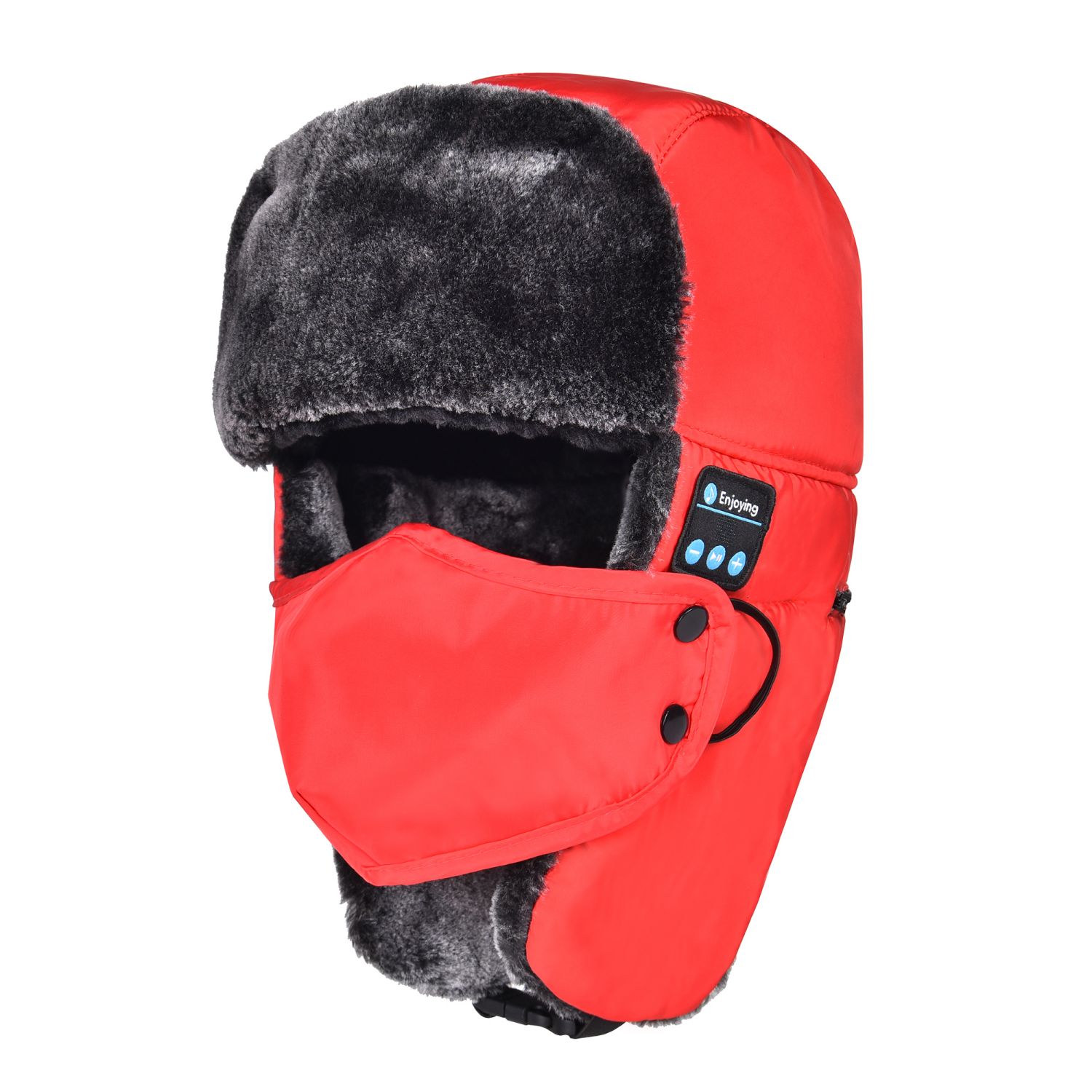 Chapeau de trappeur Bluetooth rouge avec masque à rabat d'oreille