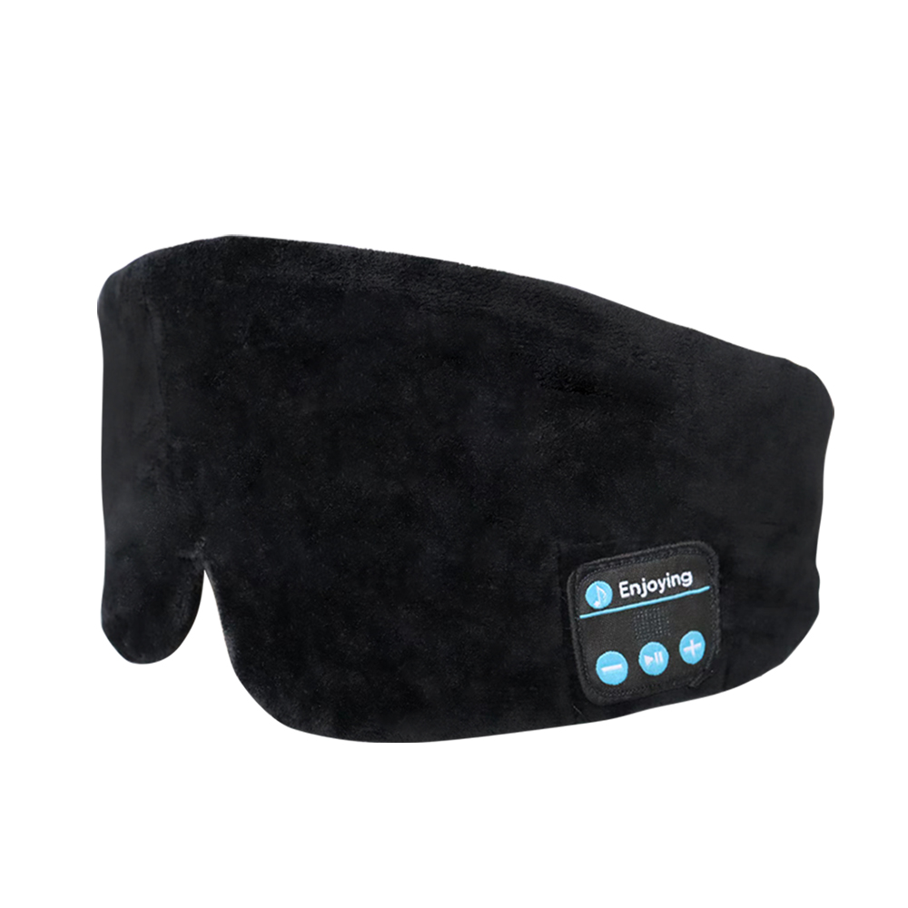 Masque pour les yeux de sommeil Bluetooth en soie, casque de sommeil noir