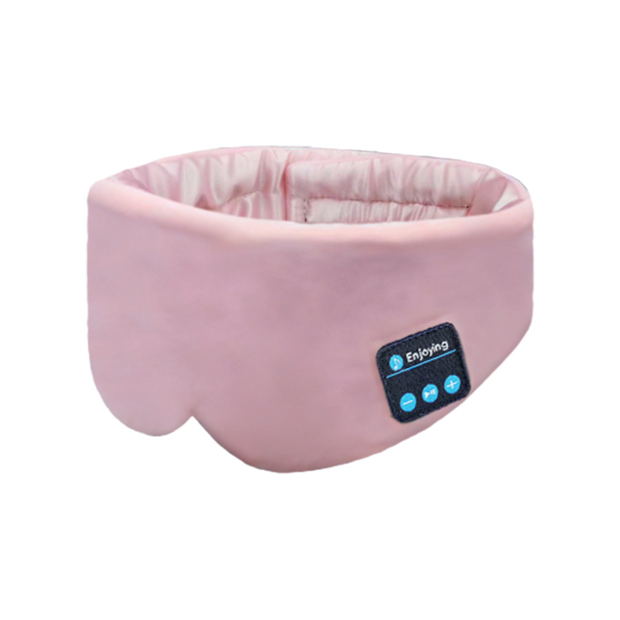 Masque pour les yeux de sommeil Bluetooth en soie, barre latérale pour casque de sommeil rose